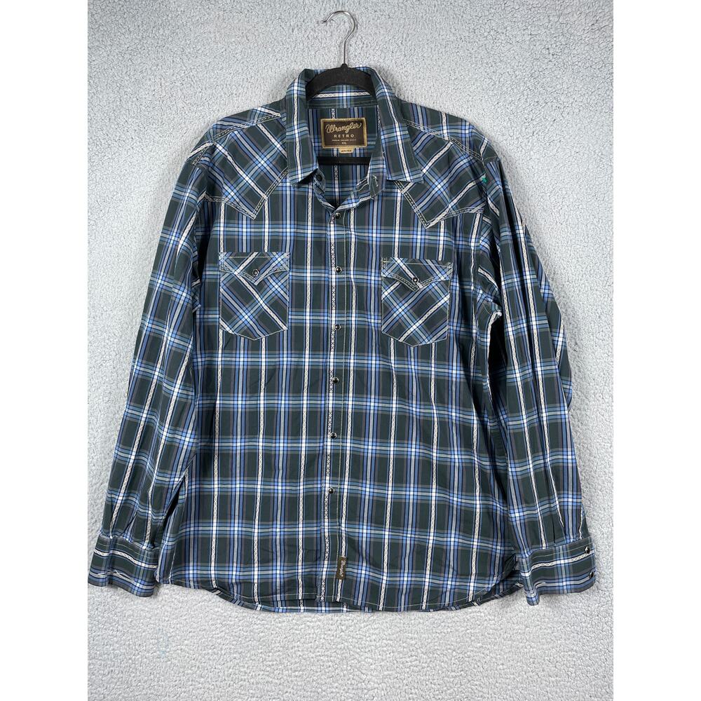 Wrangler Retro Men's Size XXL Blue Flannel Long Sleeve Button Up Shirt